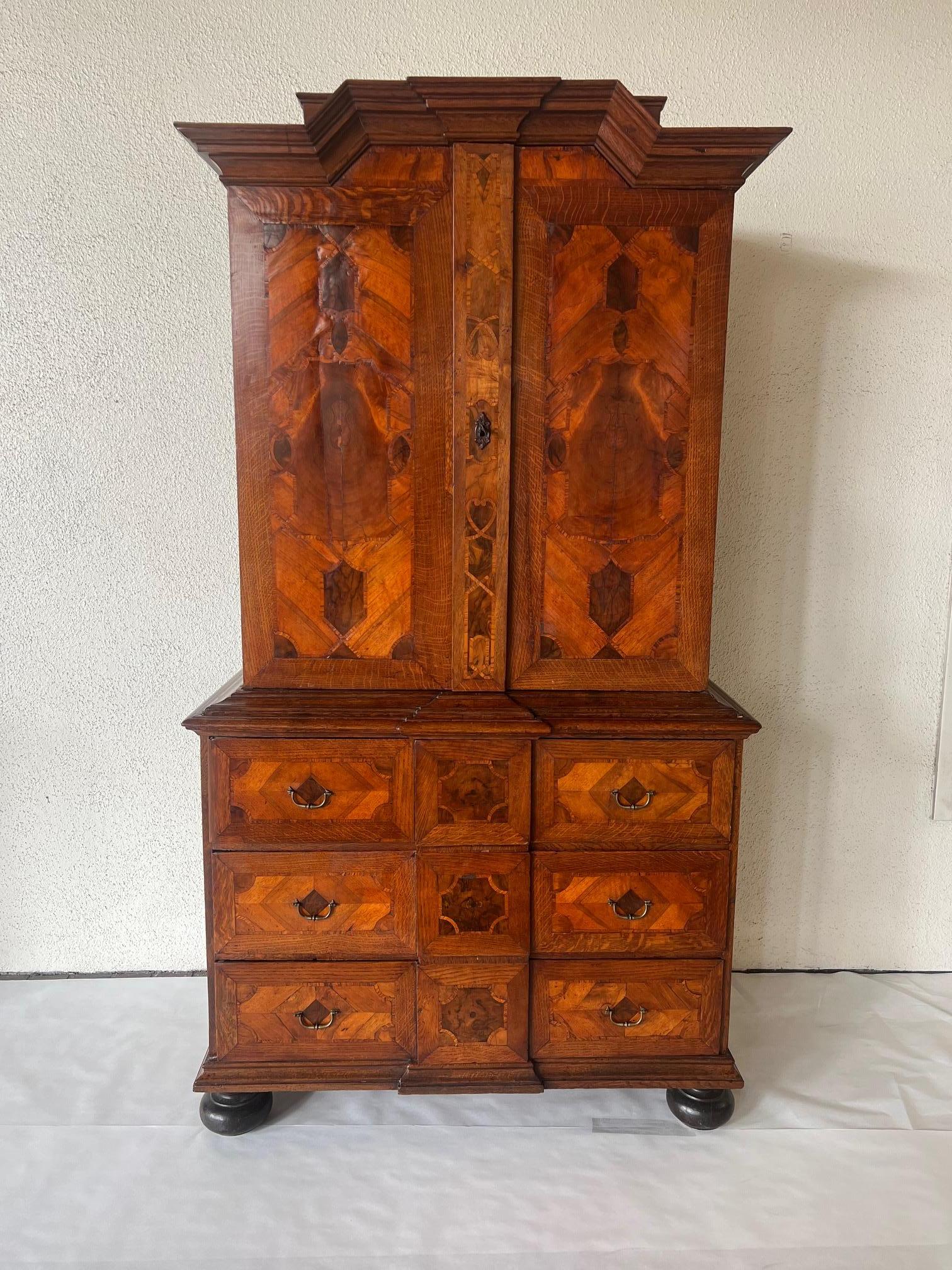 Antique Dutch Cabinet Crafted from Walnut and Mahogany  In Good Condition For Sale In Houston, TX