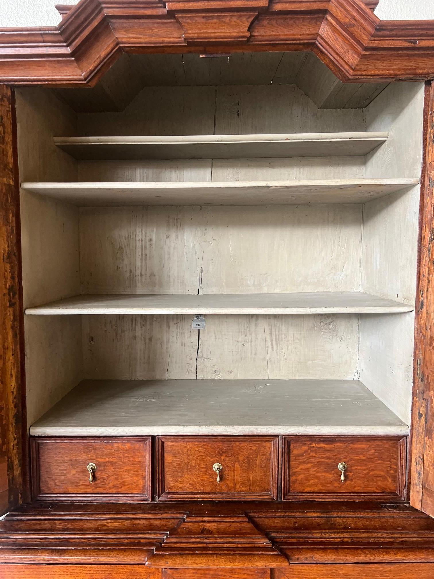 Antique Dutch Cabinet Crafted from Walnut and Mahogany  In Good Condition For Sale In Houston, TX