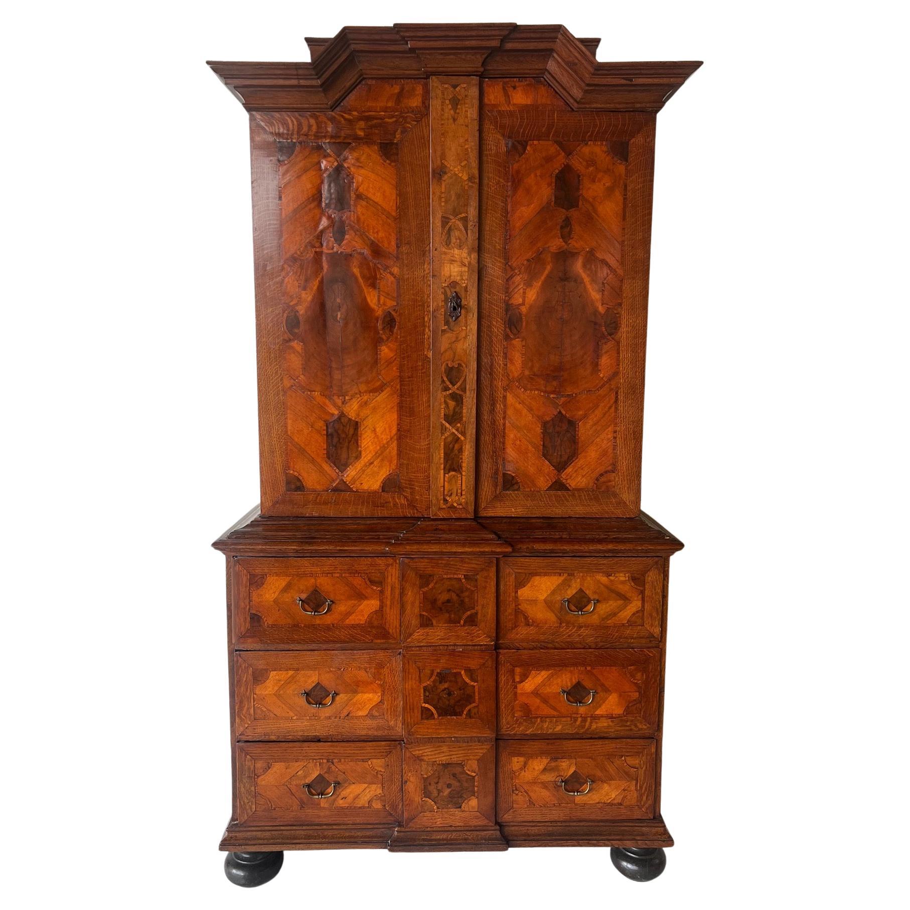 Antique Dutch Cabinet Crafted from Walnut and Mahogany 