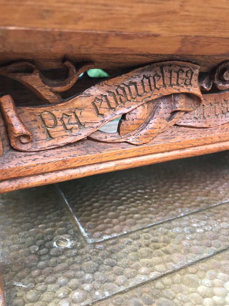 Great Antique Carved Oak Gothic Revival Bible Stand Religious Church