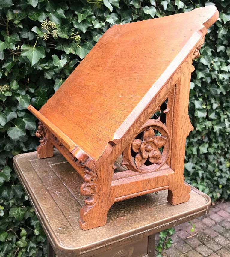 Antique Dutch Carved Oak Gothic Revival Bible Stand Religious Church
