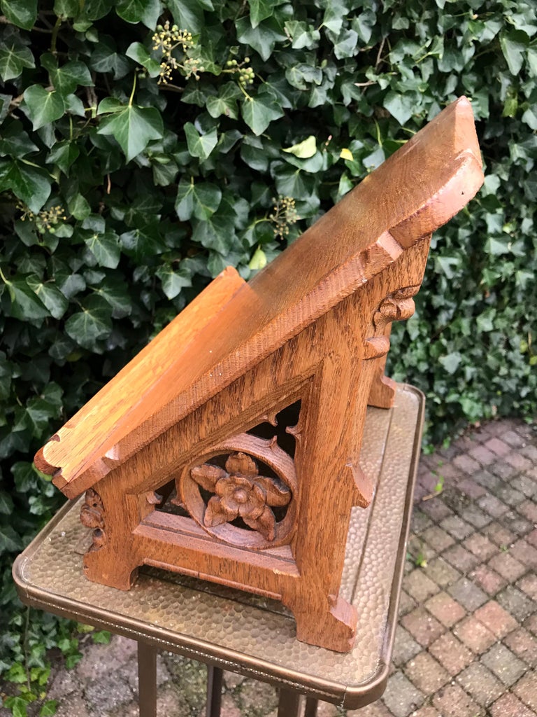 Antique Dutch Carved Oak Gothic Revival Bible Stand Religious Church