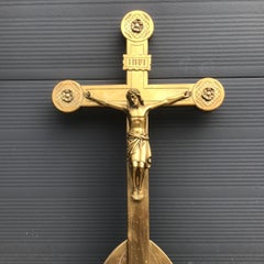Antique Dutch Church Altar Crucifix with Bronze Corpus of Christ on Brass Cross