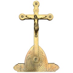 Antique Dutch Church Altar Crucifix with Bronze Corpus of Christ on Brass Cross