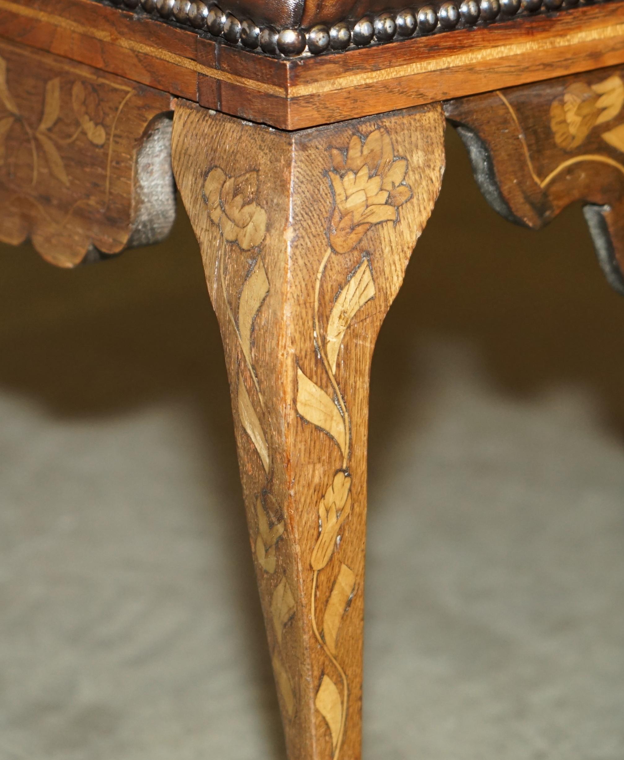 ANTICO DUTCH CIRCA 1860 IN PELLE MARRONE E LEGNO DURO CHETERFIELD SGABELLO PiANO PANCHINA in vendita 2