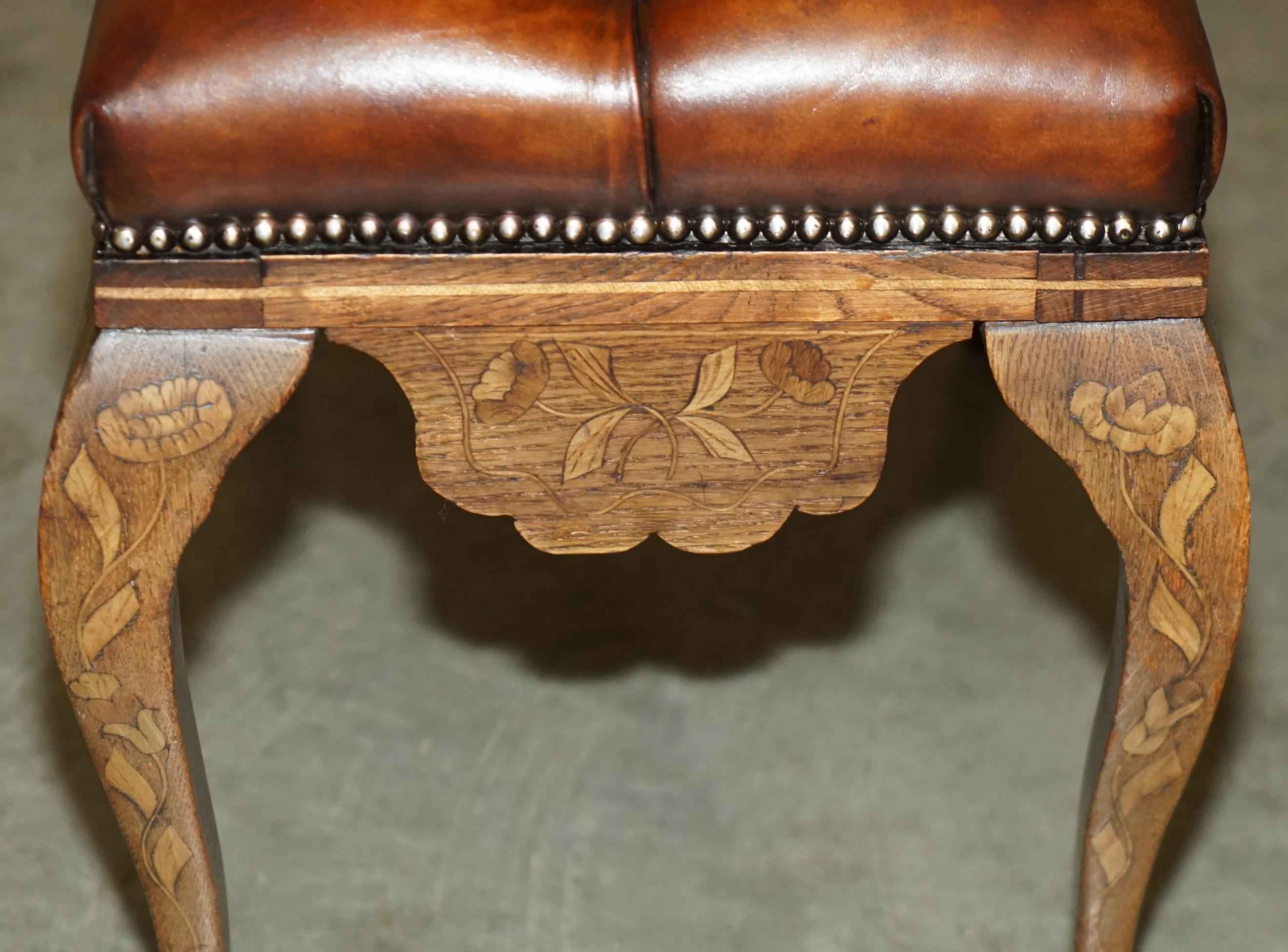 ANTICO DUTCH CIRCA 1860 IN PELLE MARRONE E LEGNO DURO CHETERFIELD SGABELLO PiANO PANCHINA in vendita 5