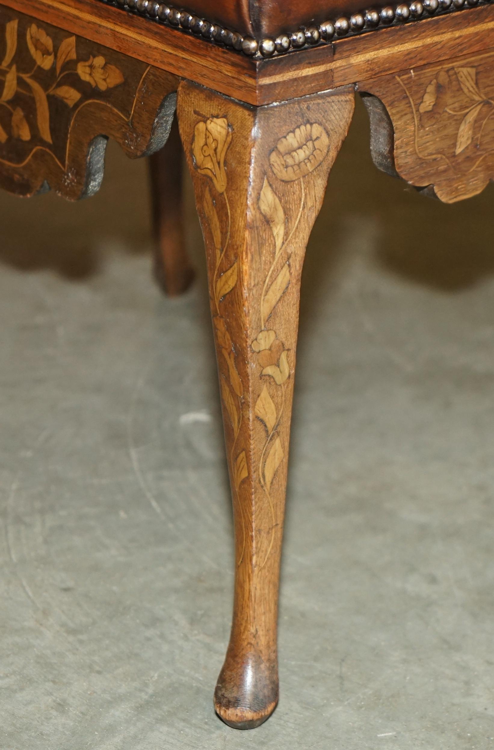 ANTICO DUTCH CIRCA 1860 IN PELLE MARRONE E LEGNO DURO CHETERFIELD SGABELLO PiANO PANCHINA in vendita 6