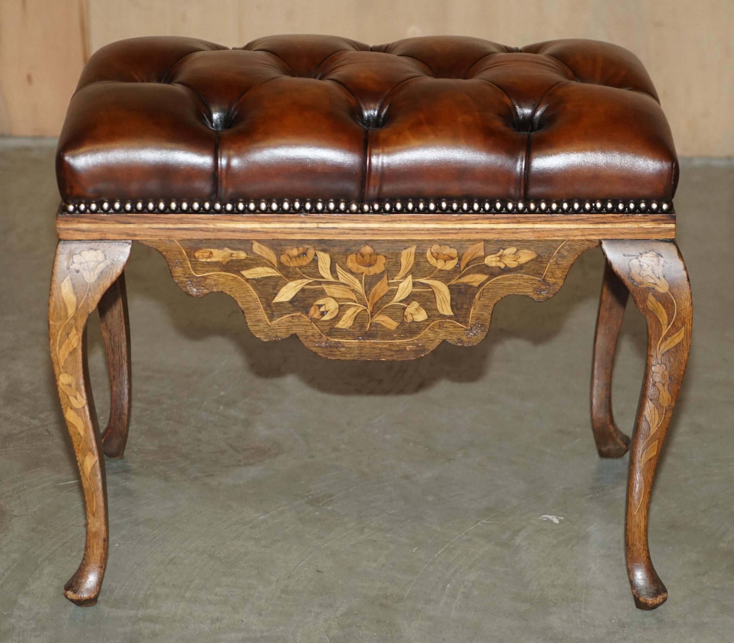 ANTICO DUTCH CIRCA 1860 IN PELLE MARRONE E LEGNO DURO CHETERFIELD SGABELLO PiANO PANCHINA in vendita 7