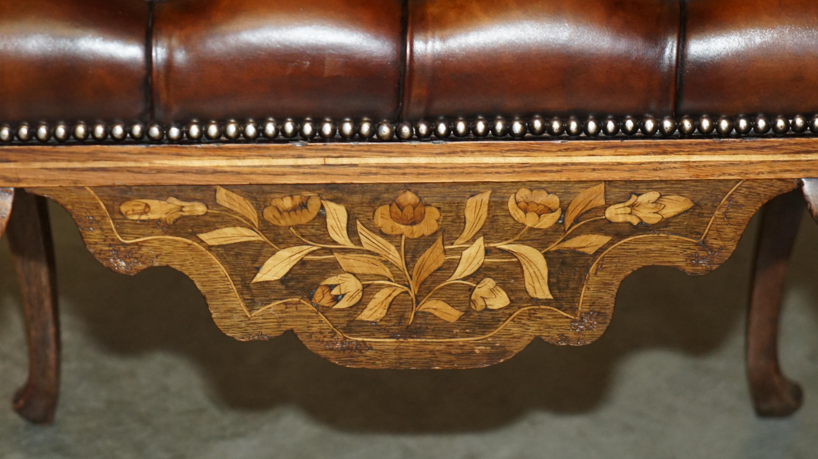 ANTICO DUTCH CIRCA 1860 IN PELLE MARRONE E LEGNO DURO CHETERFIELD SGABELLO PiANO PANCHINA in vendita 8
