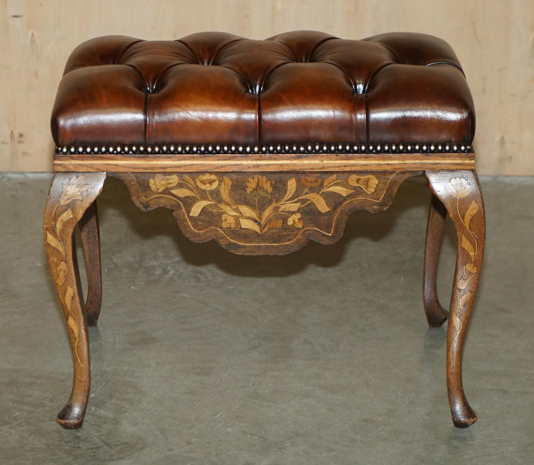Pieno vittoriano ANTICO DUTCH CIRCA 1860 IN PELLE MARRONE E LEGNO DURO CHETERFIELD SGABELLO PiANO PANCHINA in vendita
