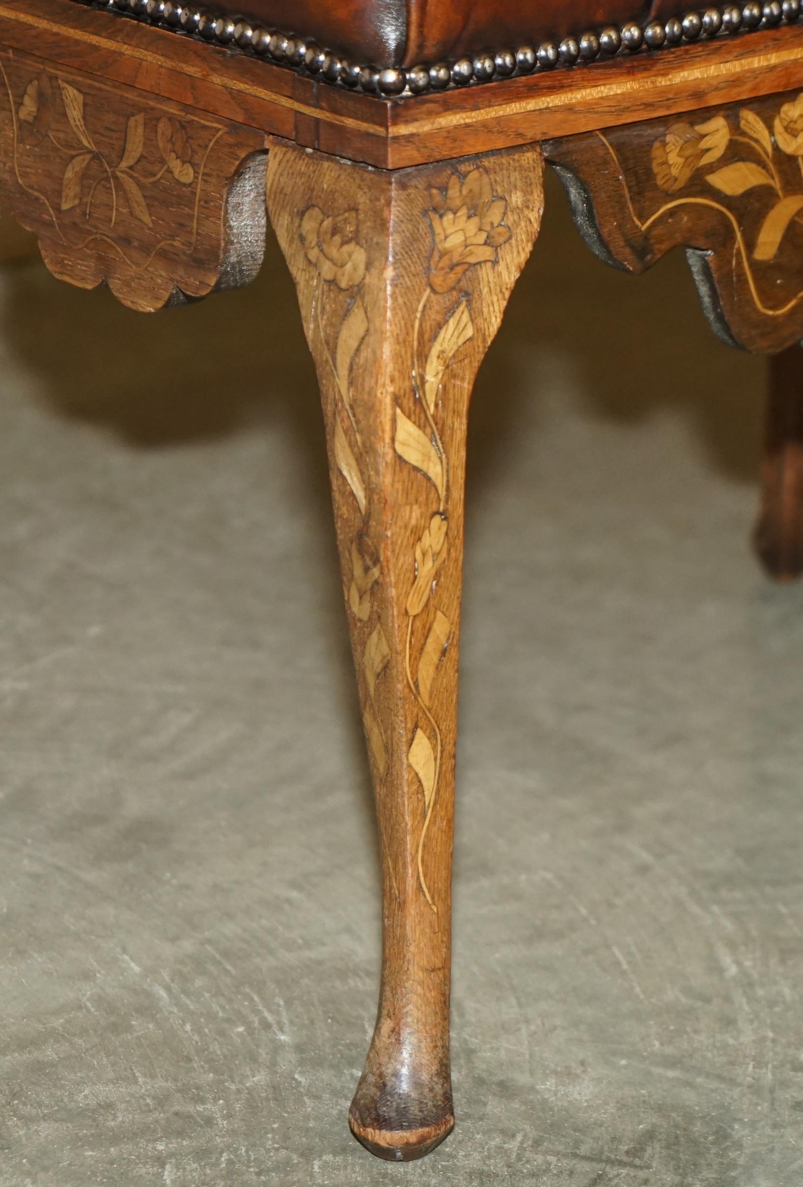 ANTICO DUTCH CIRCA 1860 IN PELLE MARRONE E LEGNO DURO CHETERFIELD SGABELLO PiANO PANCHINA in vendita 1