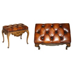 ANTIQUE DUTCH CIRCA 1860 BROWN LEATHER HARDWOOD CHESTERFIELD STOOL PiANO BENCH