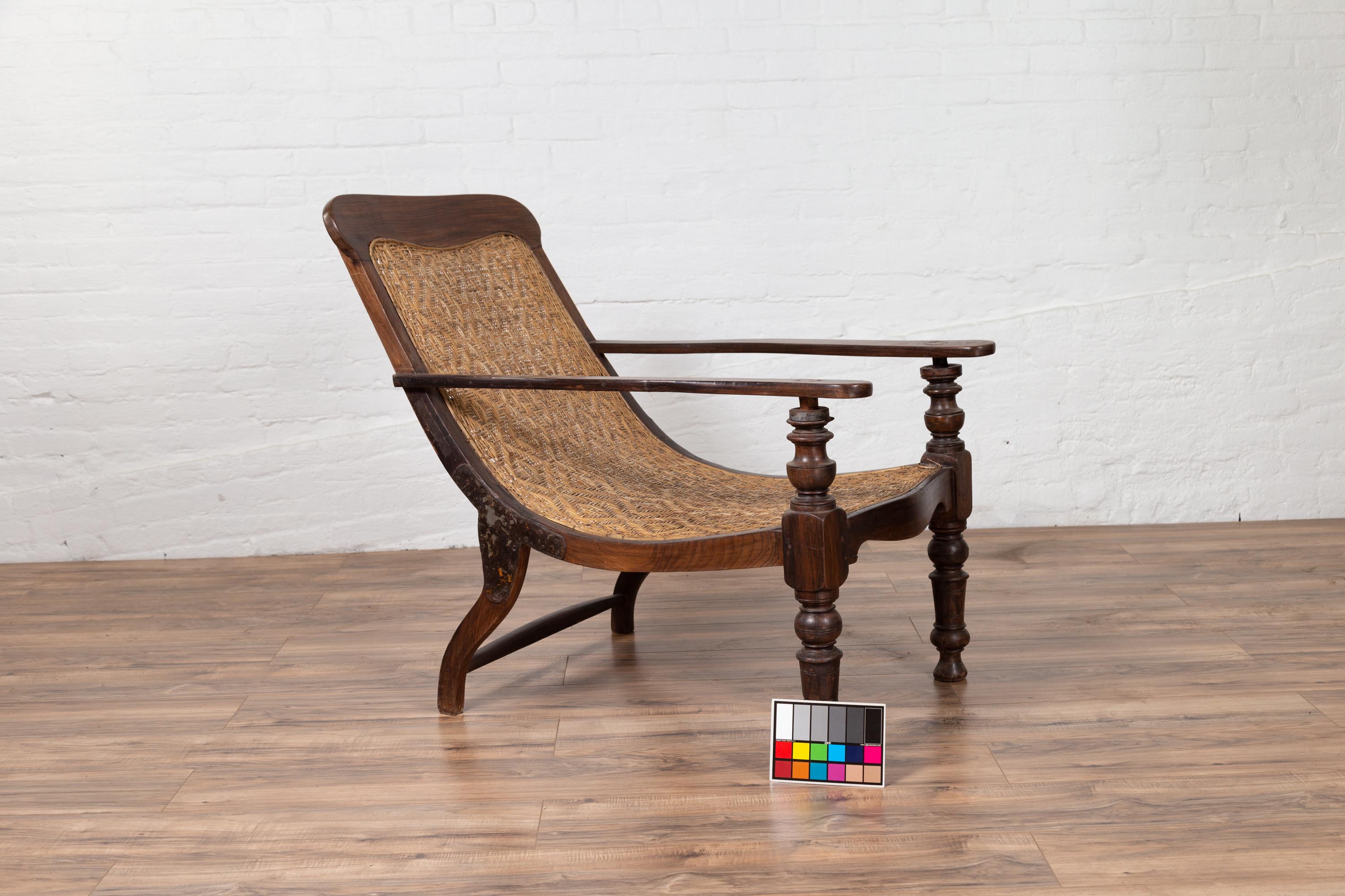 Antique Dutch Colonial Plantation Lounge Chair with Woven Rattan Seat and Back 4