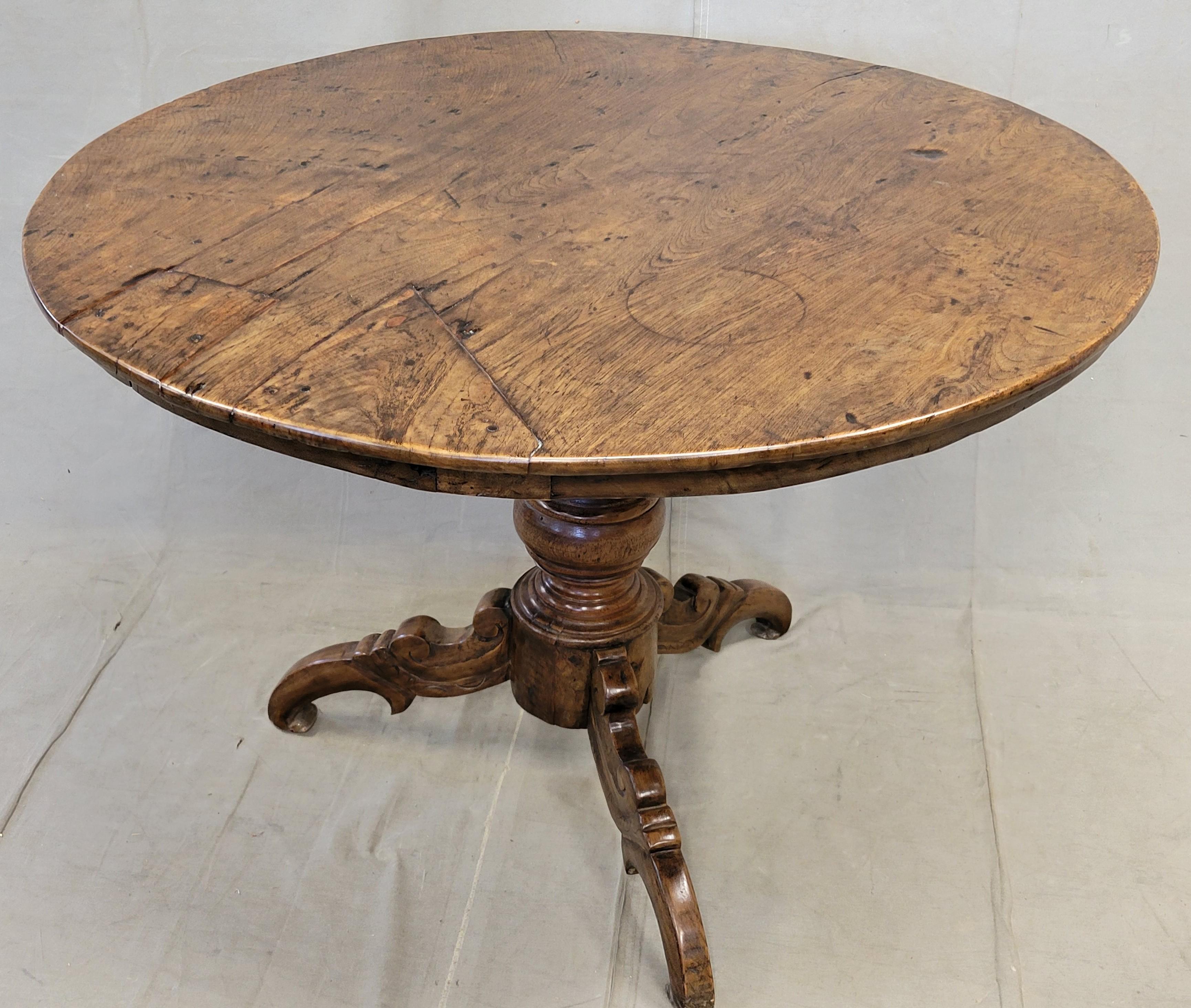 Indonesian Antique Dutch Colonial Rustic Round Teak Dining Table For Sale