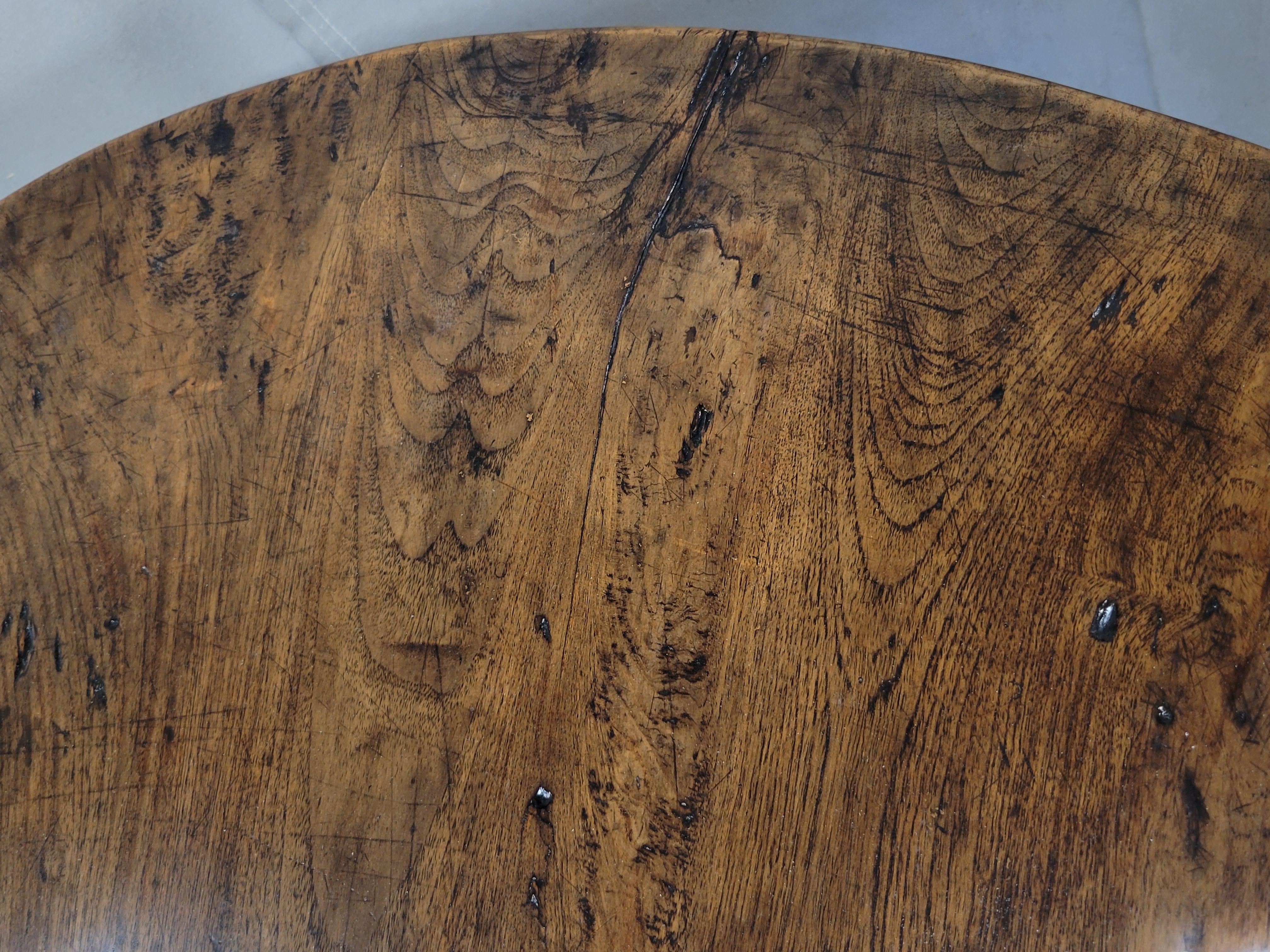 Antique Dutch Colonial Rustic Round Teak Dining Table In Good Condition For Sale In Centennial, CO