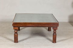 Antique Dutch Colonial Shutter Made into Coffee Table with Glass Top