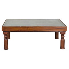 Antique Dutch Colonial Shutter Made into Coffee Table with Glass Top