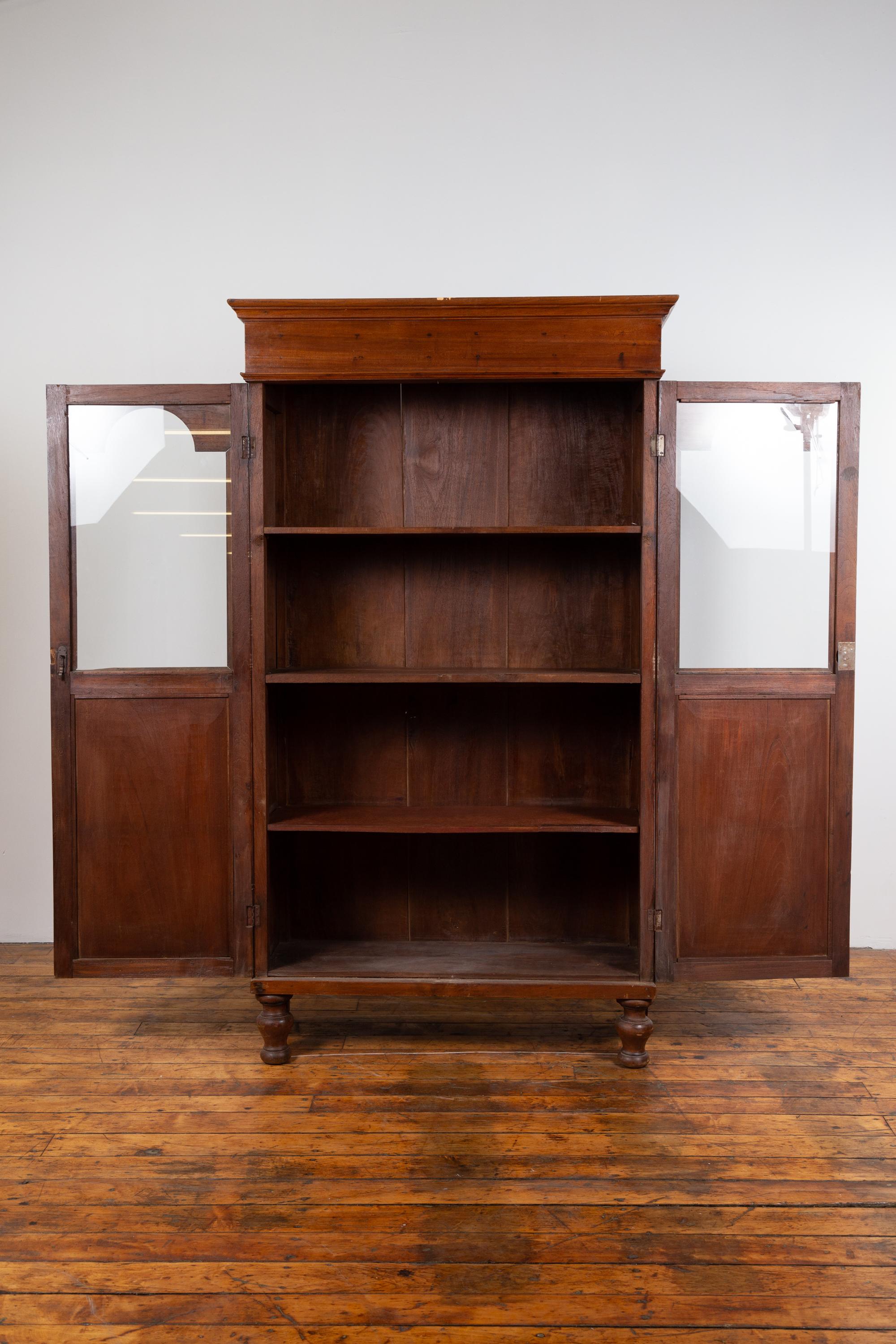 Antique Dutch Colonial Tall China Cabinet with Glass Doors and Arched ...