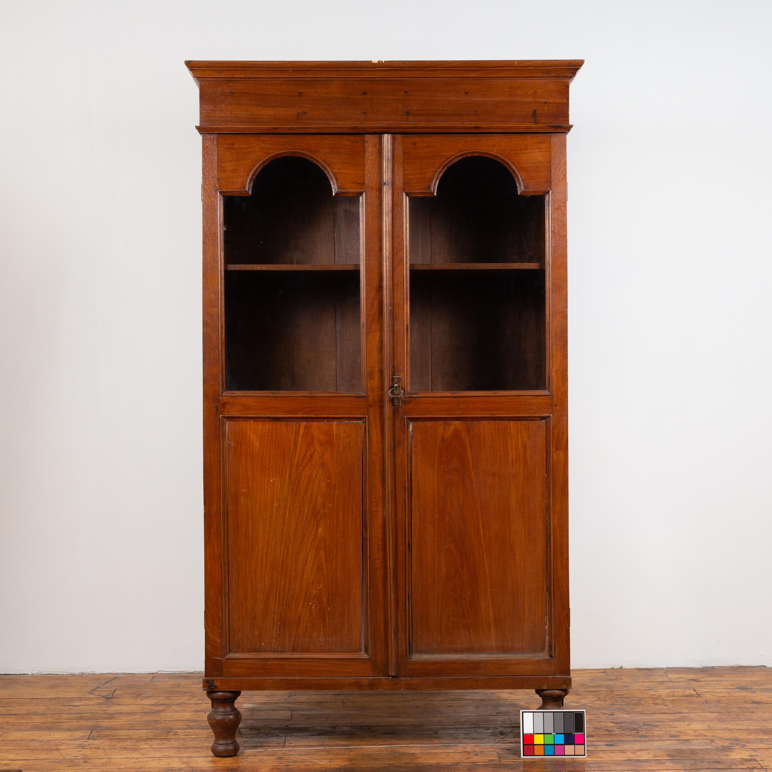 Antique Dutch Colonial Tall China Cabinet with Glass Doors and Arched ...