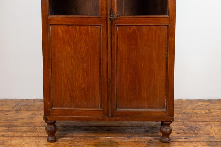 Antique Dutch Colonial Tall China Cabinet With Glass Doors And