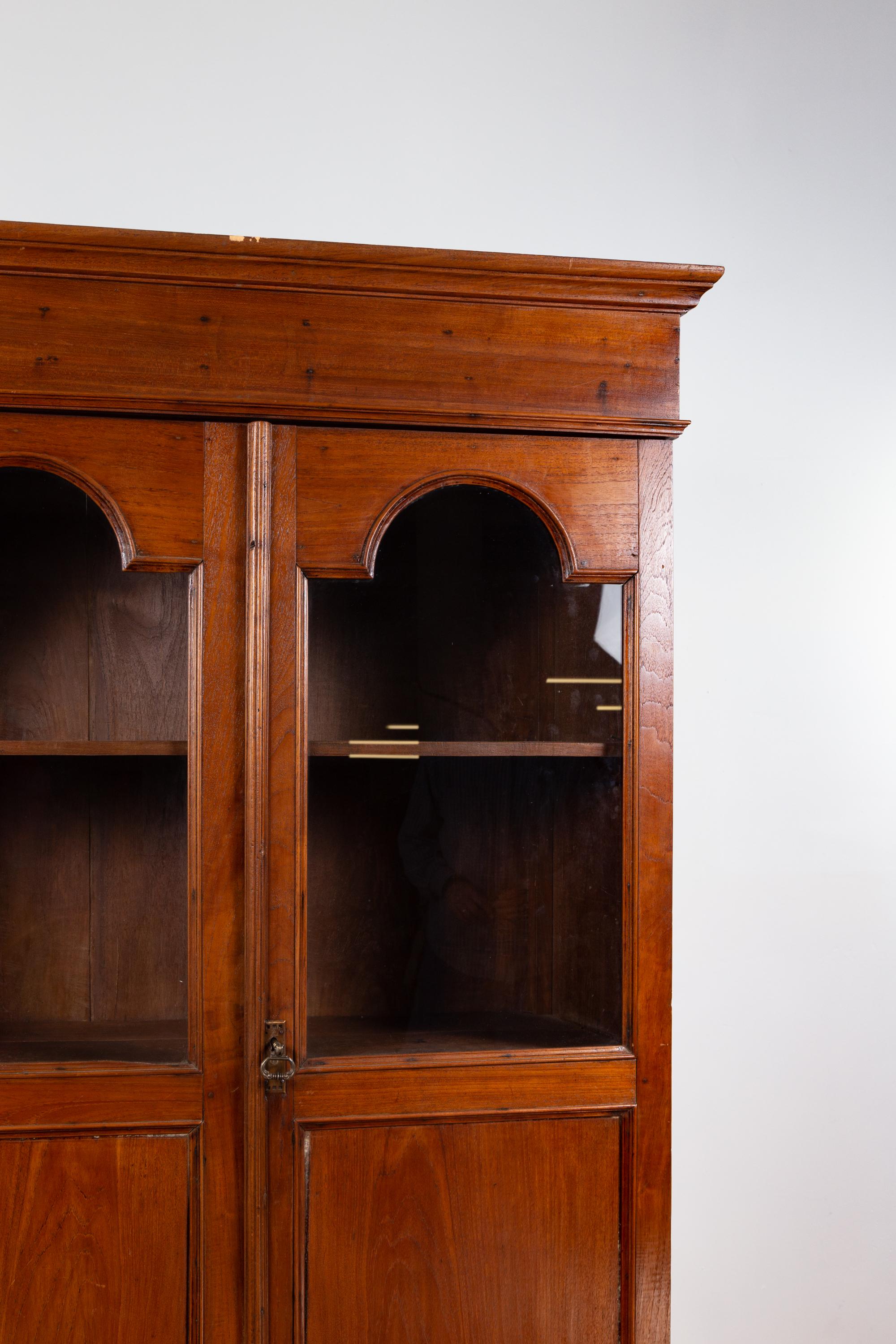 Antique Dutch Colonial Tall China Cabinet with Glass Doors and Arched ...
