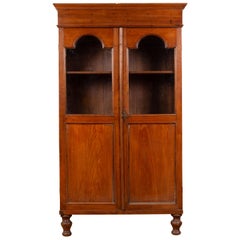 Antique Dutch Colonial Tall China Cabinet with Glass Doors and Arched Motifs