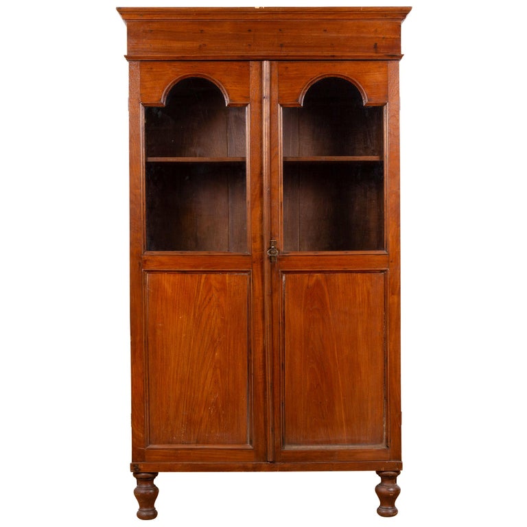 Antique Dutch Colonial Tall China with Glass Doors and Arched