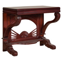 Antique Dutch Colonial Teak Pier Console Table with Carved Details and Sunburst