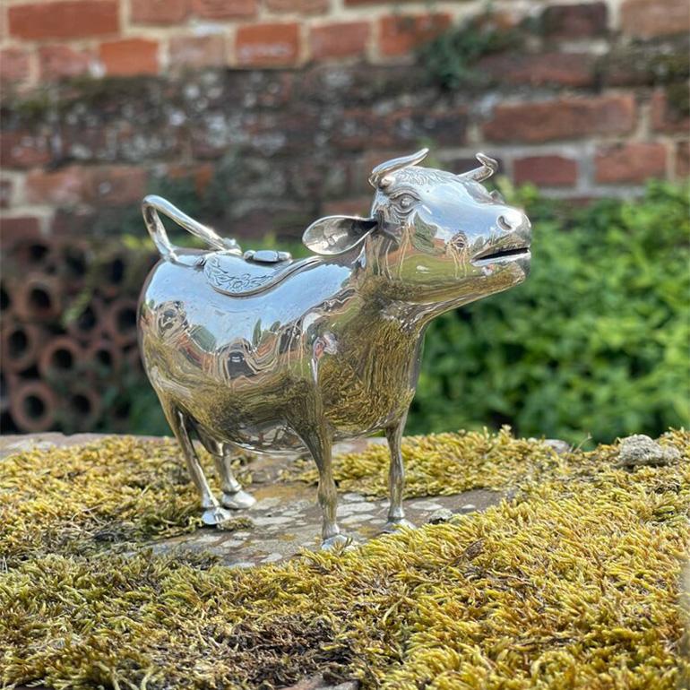 Silver Antique Dutch Cow Shaped Creamer - Early 20th Century For Sale