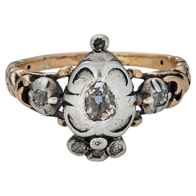 Antique Dutch Crowned Heart Ring (Diamonds) For Sale