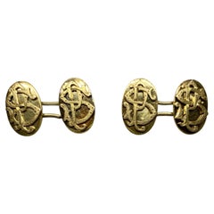 Antique Dutch Cufflinks in Yellow Gold with Applied Letters