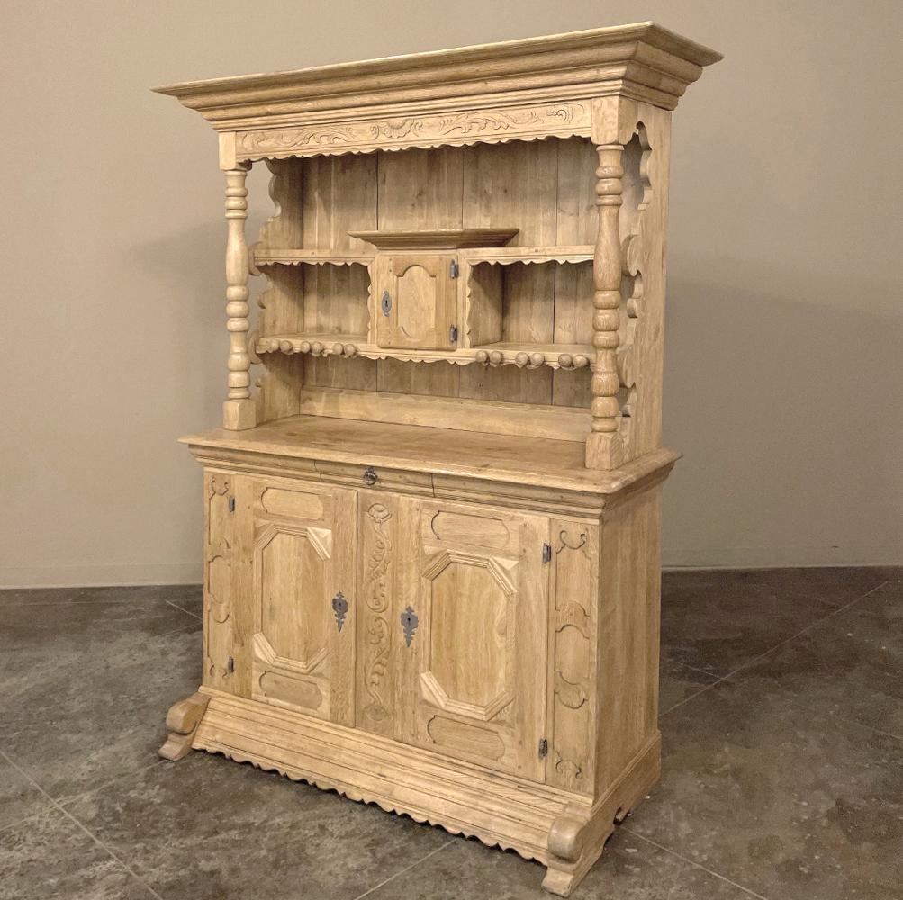 Armoire hollandaise ancienne Vaisselier en chêne rayé en vente 2