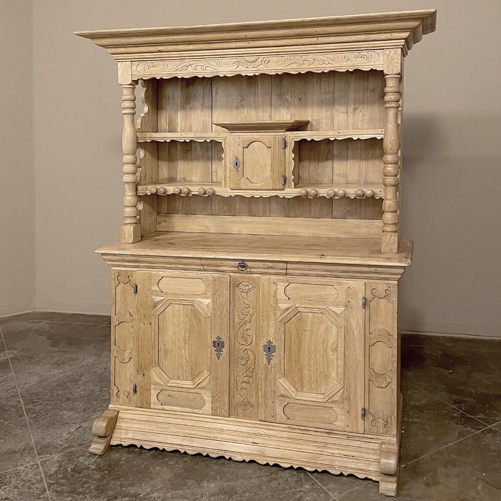 Rustique Armoire hollandaise ancienne Vaisselier en chêne rayé en vente