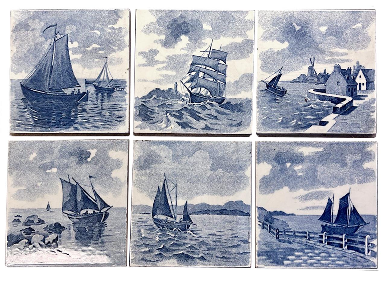 This is an amazing set of dark blue handmade tiles of a Dutch scenery of sailing ships. With 6 different stylized designs. These tiles would be charming displayed on easels, framed or incorporated into a custom tile design.
Please note that the