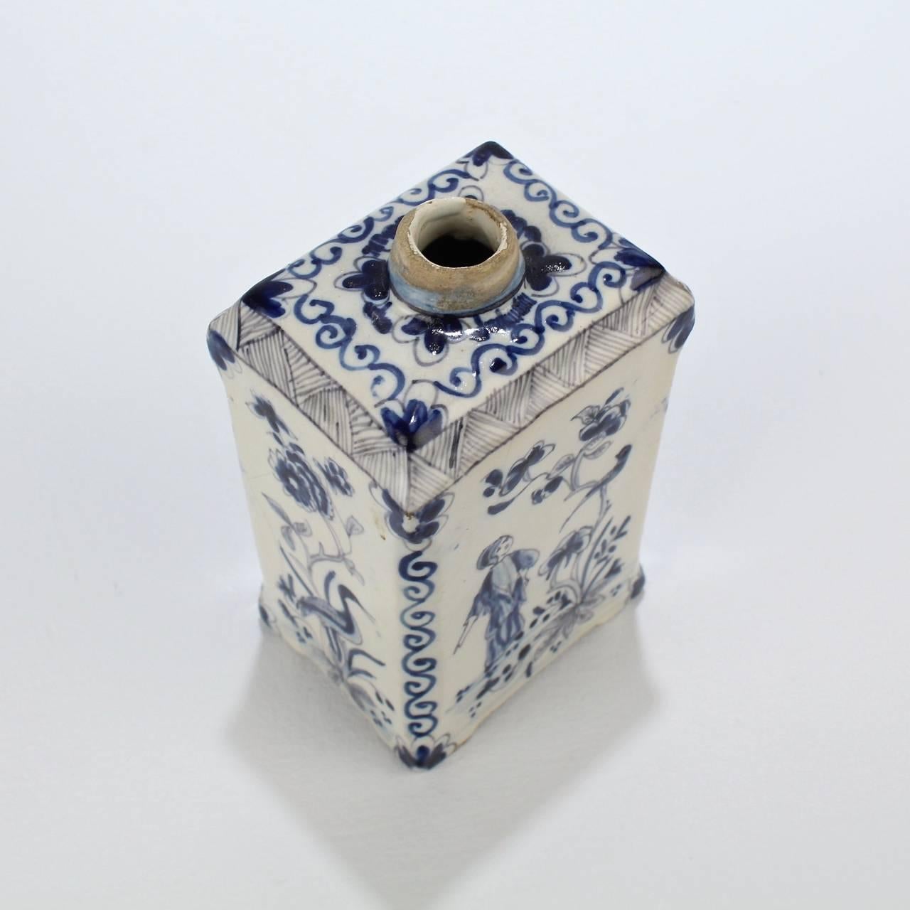 Antique Dutch Delft Blue and White Tin Glazed Pottery Tea Caddy 2