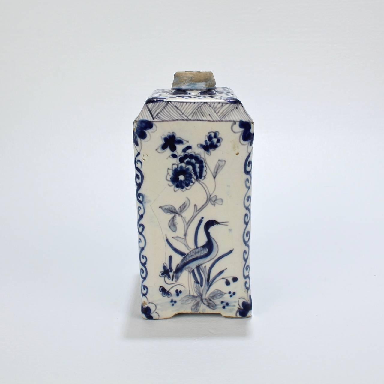 Baroque Antique Dutch Delft Blue and White Tin Glazed Pottery Tea Caddy