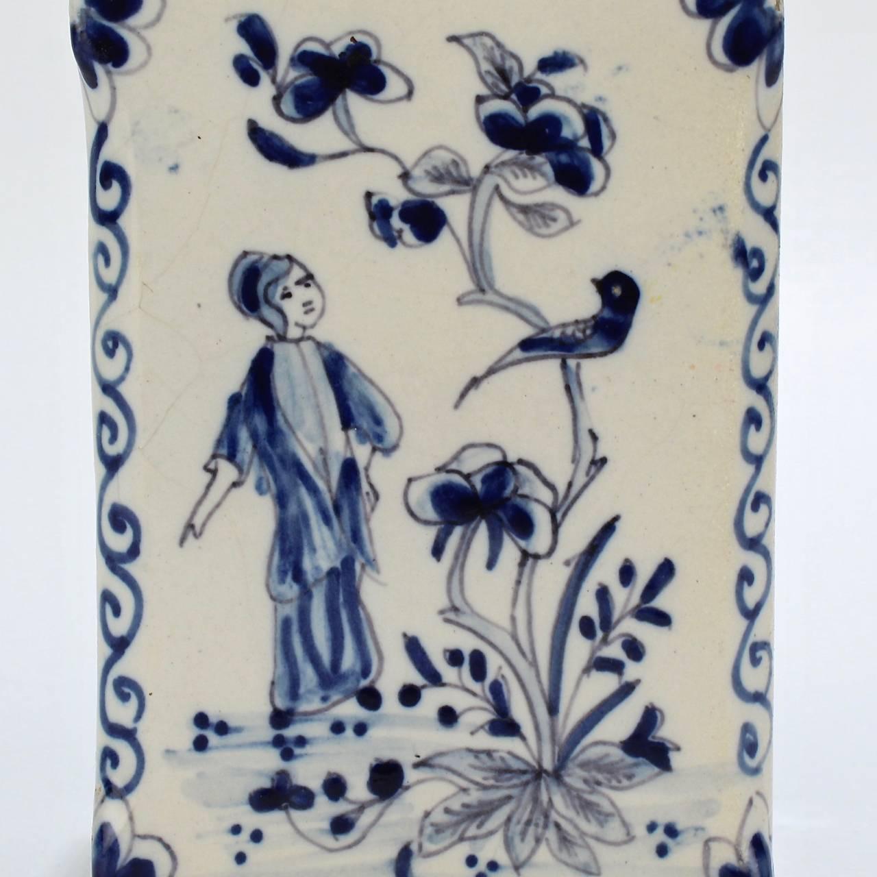 19th Century Antique Dutch Delft Blue and White Tin Glazed Pottery Tea Caddy