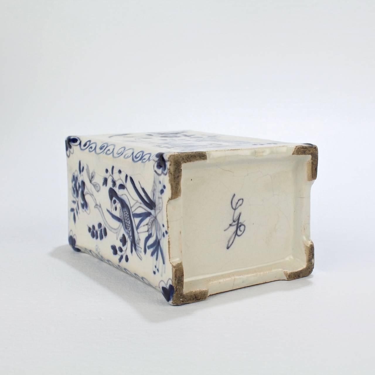 Antique Dutch Delft Blue and White Tin Glazed Pottery Tea Caddy 1