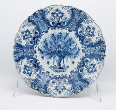 Antique Dutch Delft Blue and White Dish with a flowering vase - 18th century