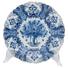 Antique Dutch Delft Blue and White Dish with a flowering vase - 18th century