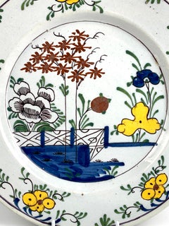Antique Dutch Delft Charger 18th Century Polychrome Colors Circa 1770