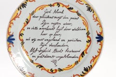 Antiker holländischer Delfter Steingutteller Gedicht Preußische Invasion, 18. Jahrhundert