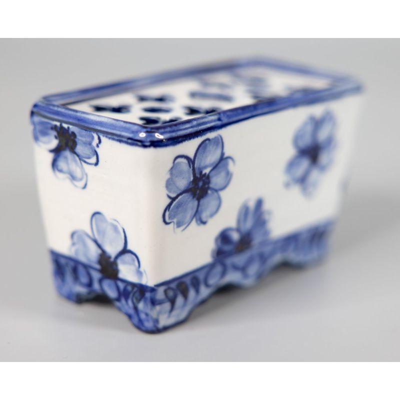 Hand-Painted Antique Dutch Delft Faience Flower Brick