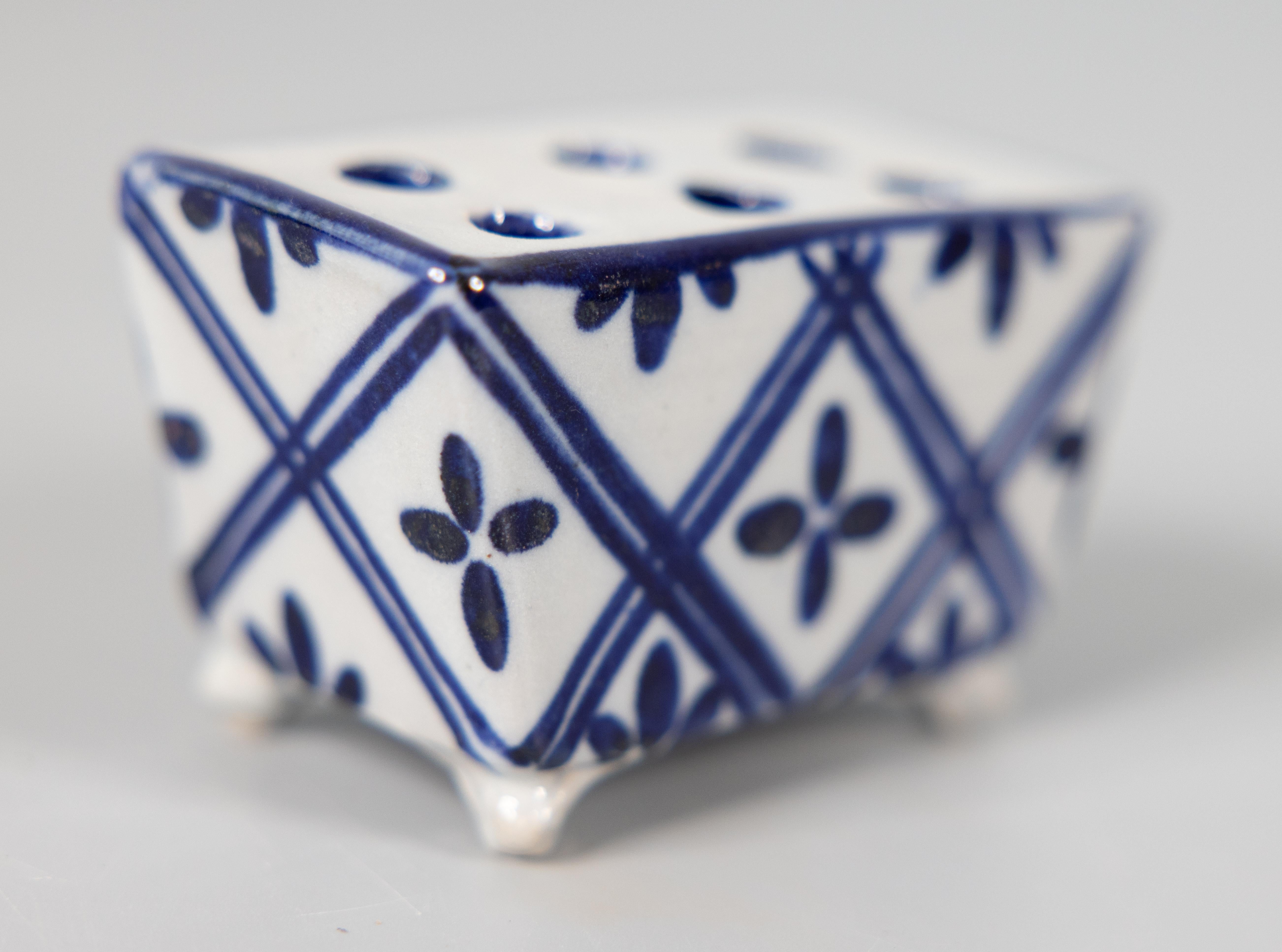 Hand-Painted Antique Dutch Delft Faience Flower Brick Vase