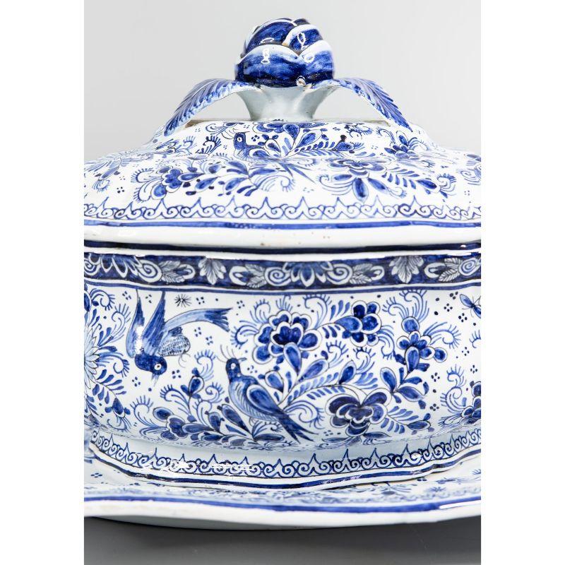 19th Century Antique Dutch Delft Faience Lidded Tureen with Platter