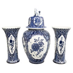 Mid-20th Century Dutch Delft Floral Garniture Vases - Set of 3