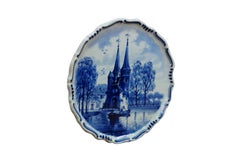 Antique Dutch Delft Hand Painted Blue & White Plate Oostpoort Water Cityscape 6"