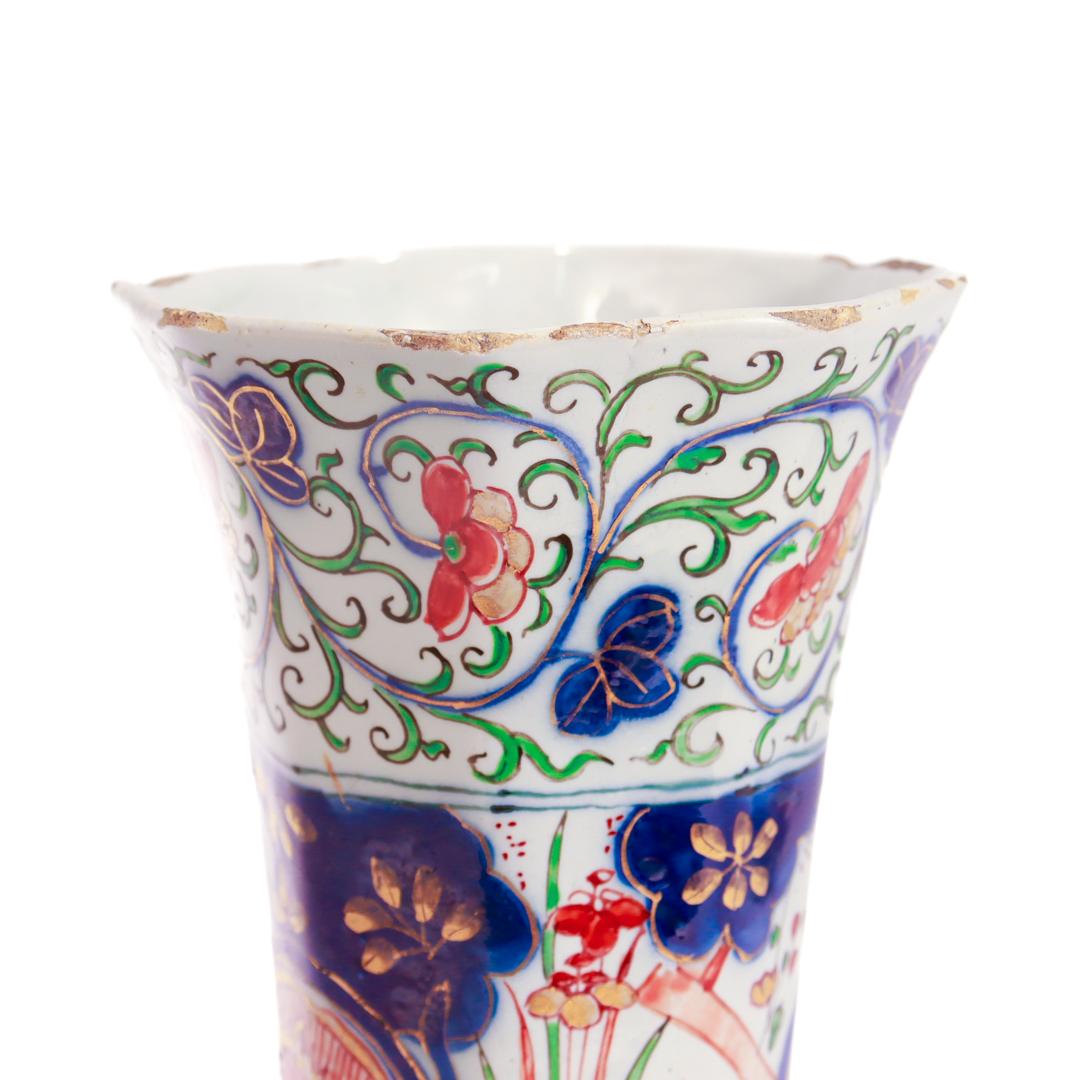 Antique Dutch Delft Pottery Polychrome Beaker Vase by Pieter Kocx/De Grieksche A For Sale 4
