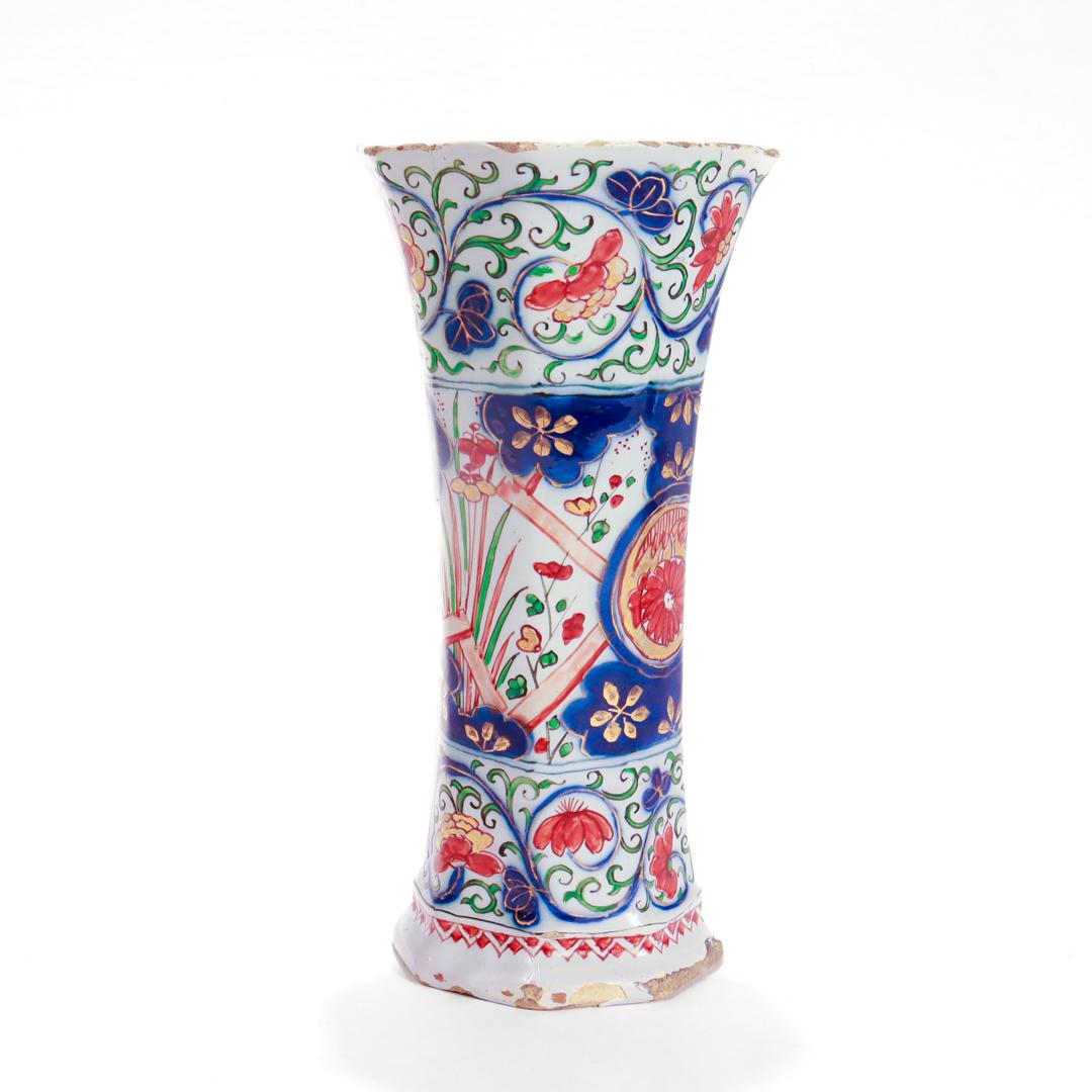 Baroque Antique Dutch Delft Pottery Polychrome Beaker Vase by Pieter Kocx/De Grieksche A For Sale