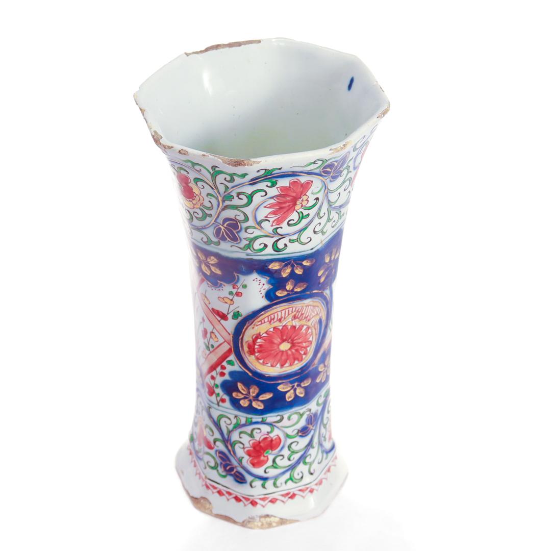 Antique Dutch Delft Pottery Polychrome Beaker Vase by Pieter Kocx/De Grieksche A For Sale 1